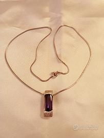 Collana arg. 925 con ciondolo di pietra ametista