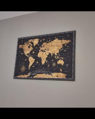 Quadro mappamondo oro su sfondo nero stile Industr