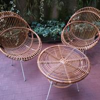 Set di 2 poltroncine e tavolino vimini anni 50