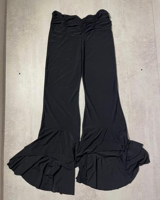Pantaloni Neri a Zampa - Volant e Arricciatura Y2K