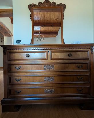 Cassettiera comò classico in legno con specchiera