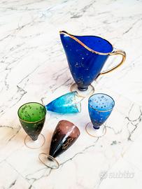 Brocca e bicchieri in vetro di Murano