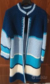 Cappotto lana lavorato uncinetto con cintura nuovo