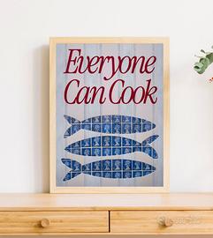 Quadro cucina ironico Sardine A4 con francobolli
