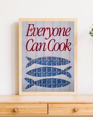 Quadro cucina ironico Sardine A4 con francobolli