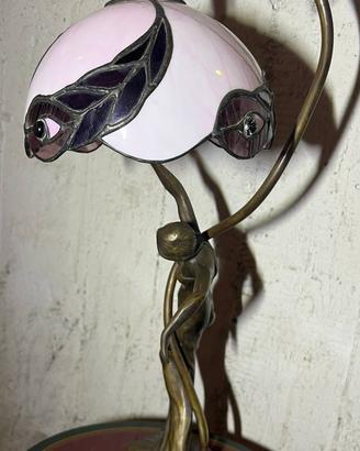 Lampada in Lega Bronzata e Vetro Artistico vintage