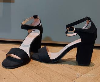 SANDALI con TACCO NERO SCAMOSCIATO DONNA