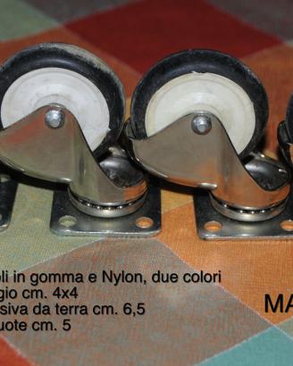 Ruote girevoli in gomma e Nylon, due colori