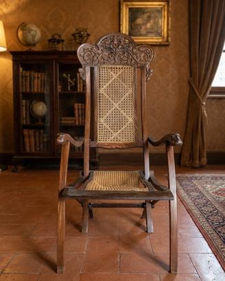 Rara sedia coloniale pieghevole “planter’s chair”