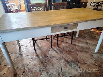 Tavolo shabby bianco e legno 180x85