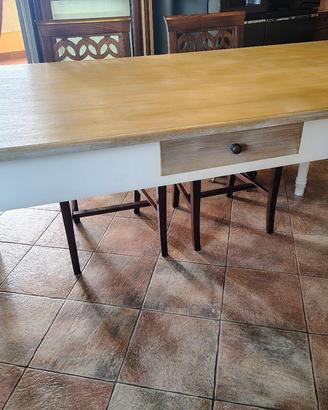 Tavolo shabby bianco e legno 180x85