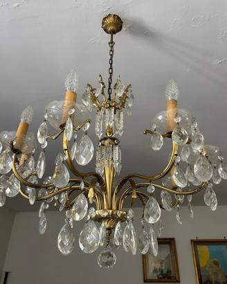 lampadario ottone e goce si cristallo