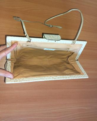 borsa a mano in pelle con stampa effetto rettile