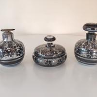 Set bagno antico in vetro decorato a mano anni '30