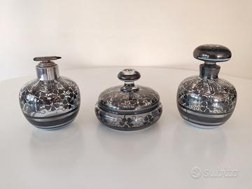 Set bagno antico in vetro decorato a mano anni '30