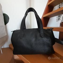 Borsa bauletto in pelle, nera
