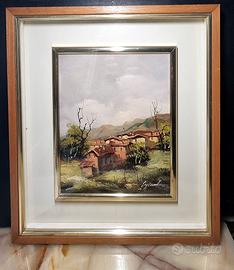 Dipinto d'epoca paesaggio olio passe-partout