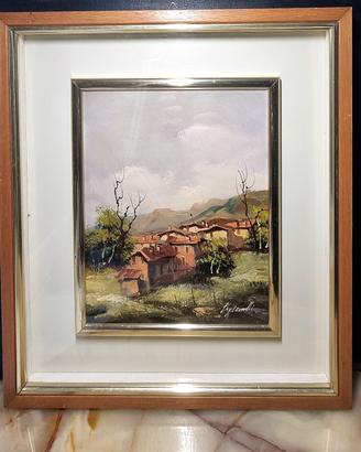 Dipinto d'epoca paesaggio olio passe-partout