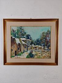 Quadro olio su tela 50x40 paesaggio innevato 