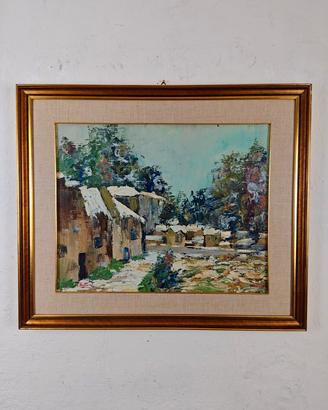 Quadro olio su tela 50x40 paesaggio innevato 