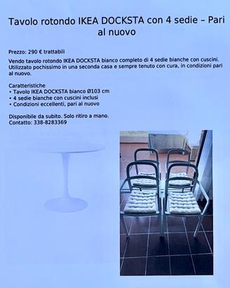 Tavolo Doksta Ikea + 4 sedie con cuscini