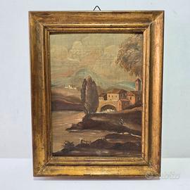 Dipinto Olio su Rame Paesaggio con Fiume Inizio XX