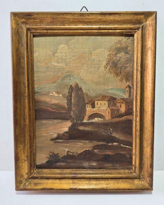 Dipinto Olio su Rame Paesaggio con Fiume Inizio XX
