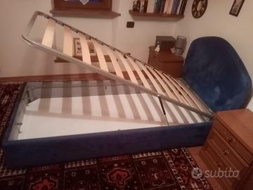 Letto Singolo Contenitore Blu con Rete a Doghe