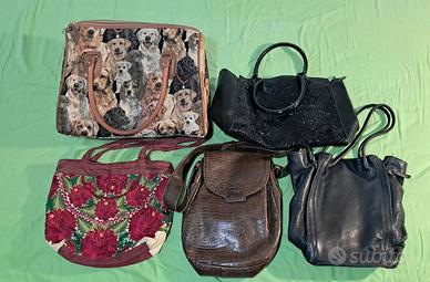 Lotto borse da donna in pelle ecopelle e ricamate