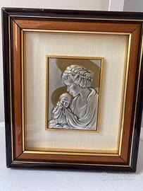 Quadro in argento sbalzato: madonna e bambino