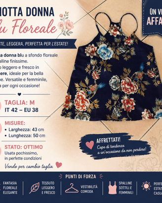 Canotta blu floreale tg M