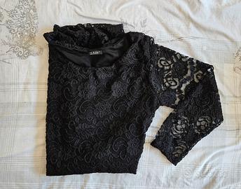 Maglia lunga/mini abito pizzo nero