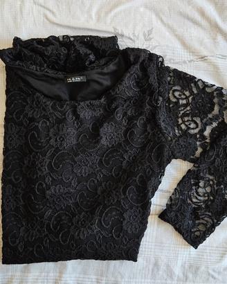 Maglia lunga/mini abito pizzo nero