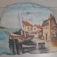 Dipinto a olio su ardesia scorcio marino