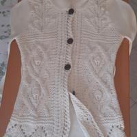 Cardigan lungo maglia lavorata con cappuccio