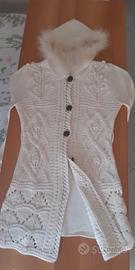 Cardigan lungo maglia lavorata con cappuccio