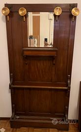 Attaccapanni vintage in legno con specchio