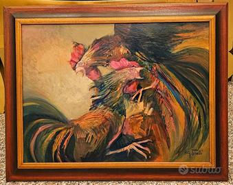 Dipinto Picelli Combattimento di galli 77x61