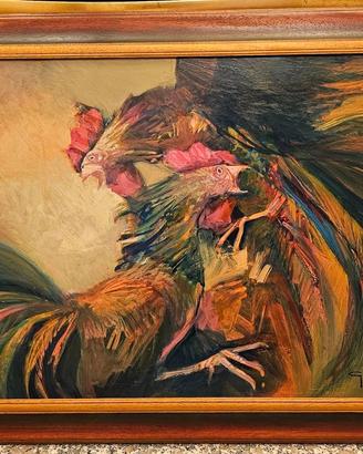 Dipinto Picelli Combattimento di galli 77x61