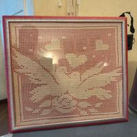 Quadro a filet - Colombi innamorati - Fatto a mano