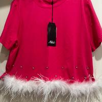 Maglietta nuova donna Akè con strass e piume