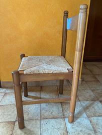 4 sedie legno con seduta in paglia