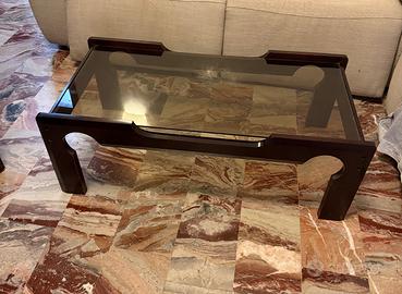 Tavolino da salotto vintage in legno e vetro
