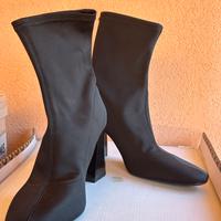 Black Sock Ankle Boots with Block Heel