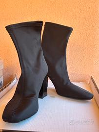 Black Sock Ankle Boots with Block Heel