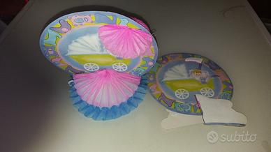 Festone centro tavola torta rosa celeste battesimo