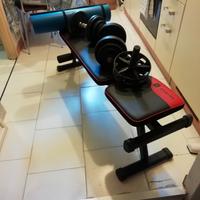 Panca palestra + manubri + ruota addominali 
