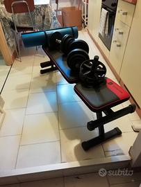 Panca palestra + manubri + ruota addominali 