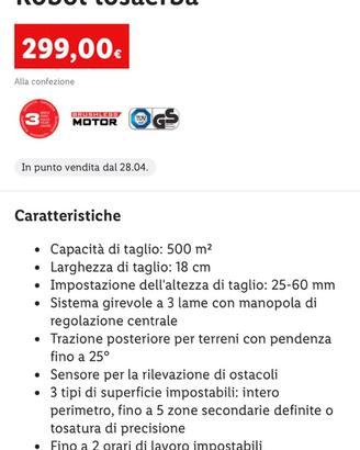 robot tosaerba Parkside NUOVO!