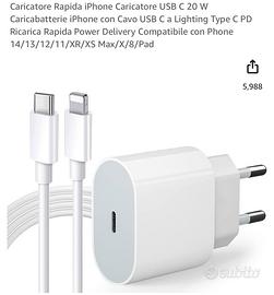 PowerBank Caricabatterie Caricatore portatile Con Adattatori iPhone e USB  Tipo C